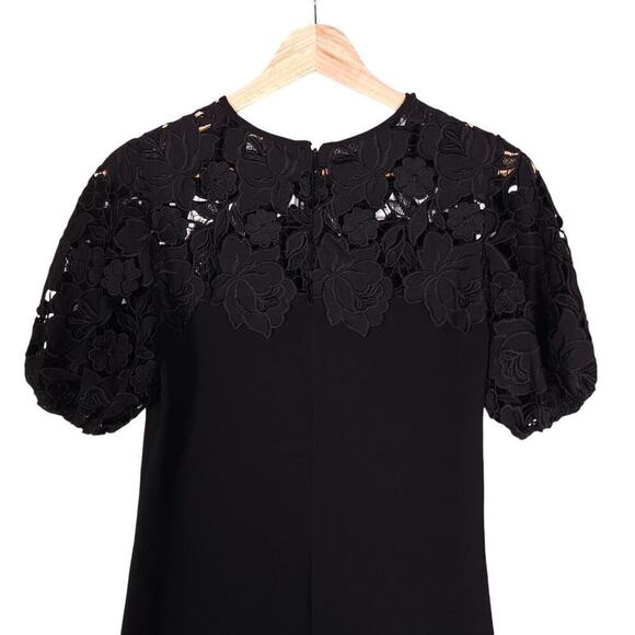 Shoshanna Anthropologie Womens Dress 0 Black Floral Lace A Line Mini Puff Sleeve - Picture 9 of 13